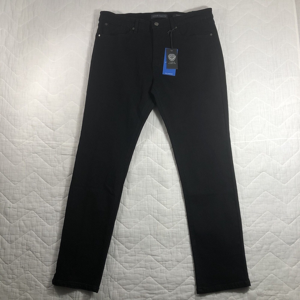 Vince Camuto Jeans Mens Size 36x32 Denim Jet Black Slim Straight (36x30.5) NWT
